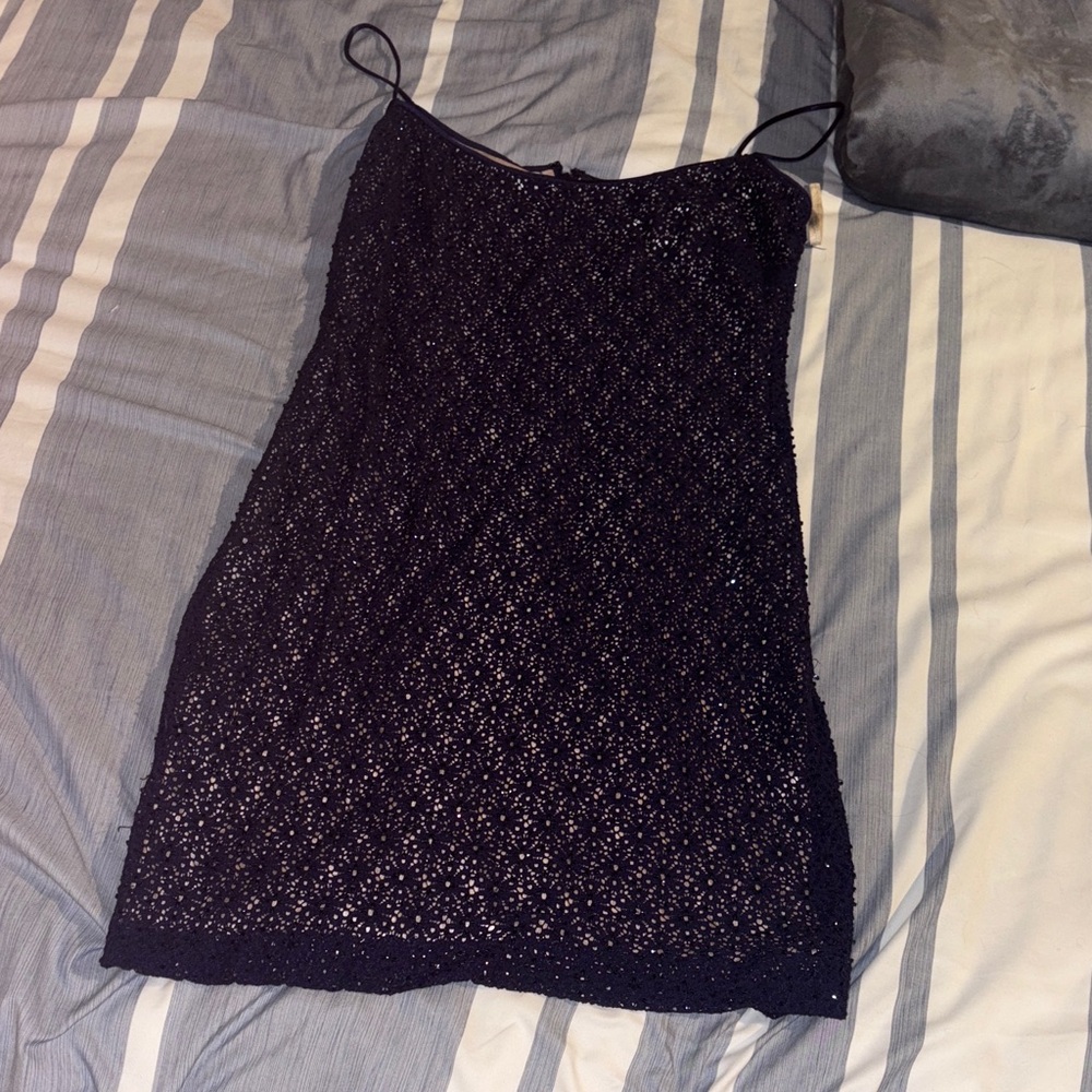 Elegant Navy Blue Lace Slip Dress
